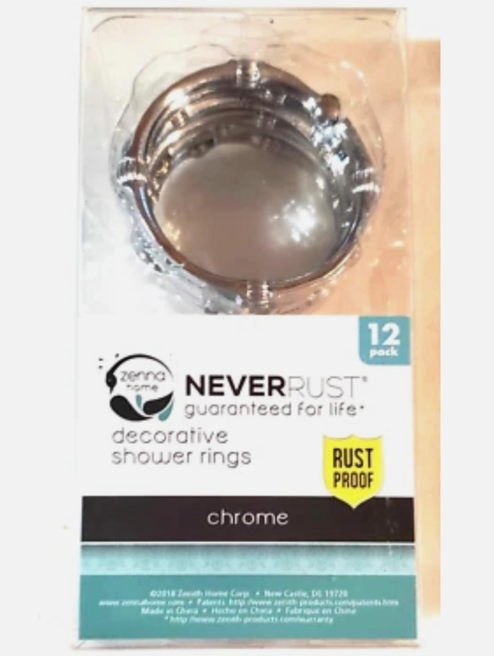 Zenna Home Shower Rings - Chrome Rust Proof 1 pack of 12 rings